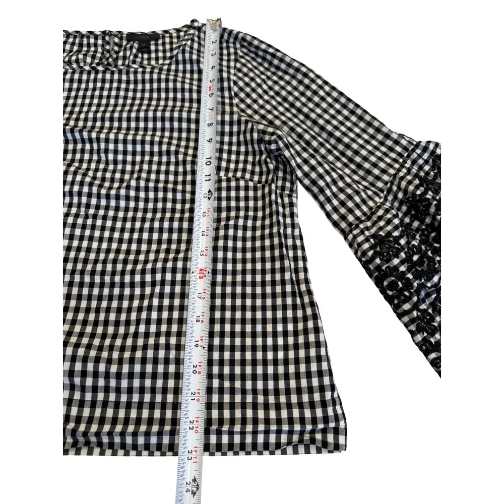 J.Crew Gingham Lace Bell Sleeve Blouse Black White Size 14 Embroidered Check